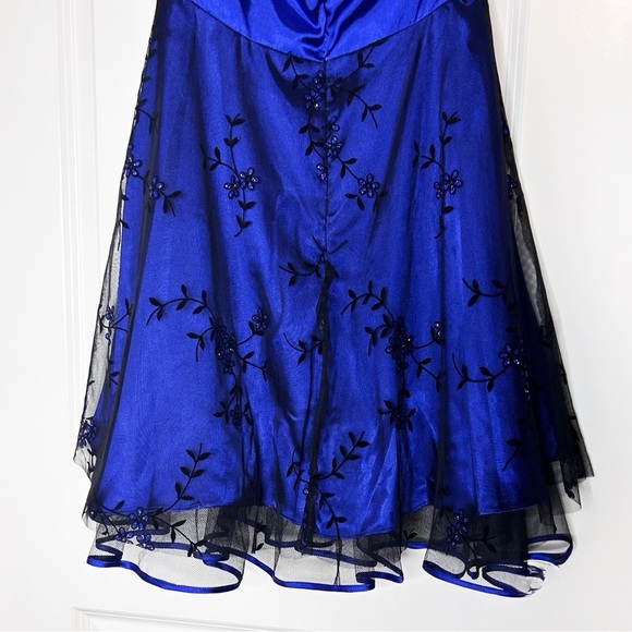 Vintage Y2K Velvet Chiffon Blue & Black Halter Top knee length Formal dress 7/8 - Picture 3 of 9